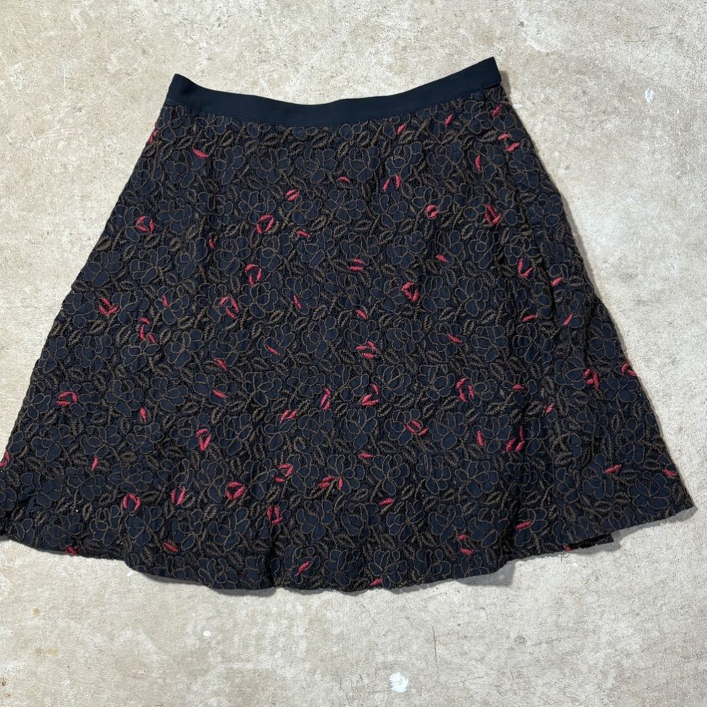 AllSaints Leela Black Lace Skirt Women’s Size 10 Red Floral Lined Side Zipper